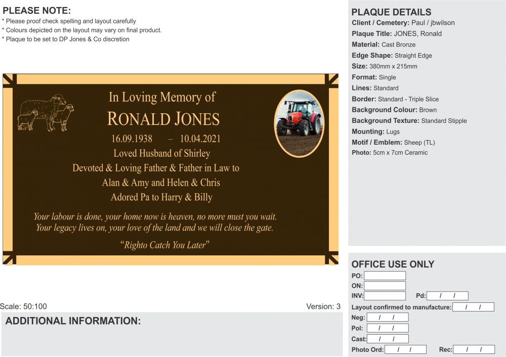 Example of Plaque Layout - for client approval