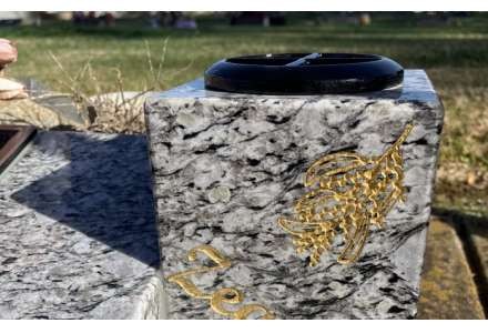 Opal White with gold inscription-close up
